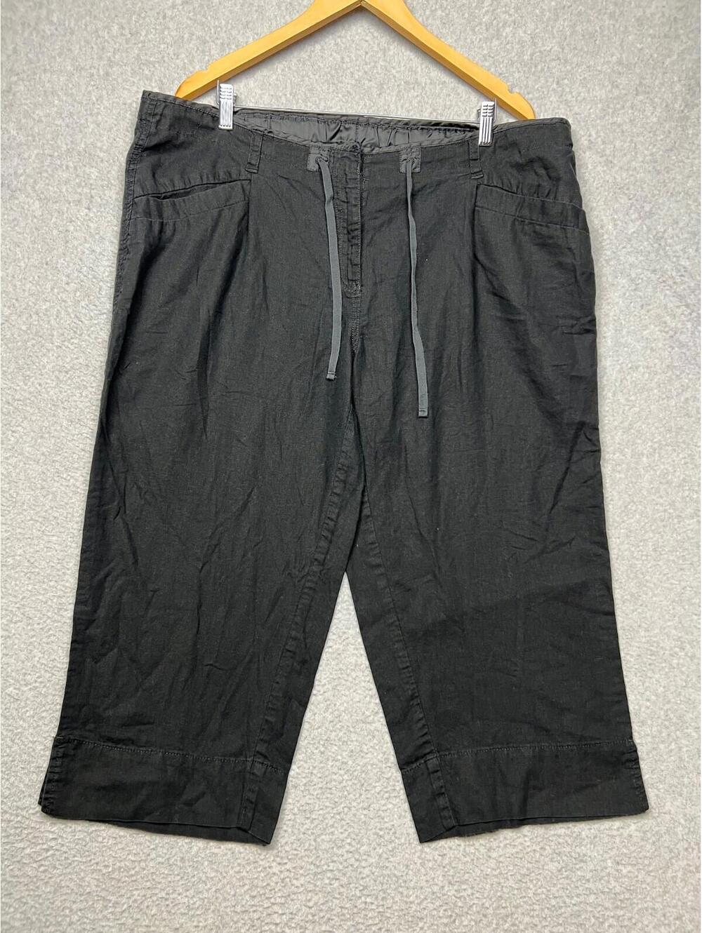 Avenue Womens Capris Drawstring Waist Linen Blend Pants 14 Black Casual Beach